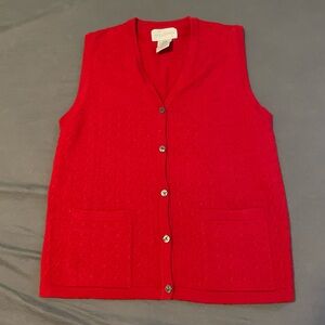 Vintage 80s Wool Bellessa Button Down Sweater Vest Sleeveless Small Red